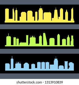 Generic city skyline banner vector illustration set. Urban cityscapes.