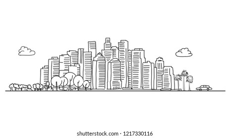 Generic City Skyline with various trees. Vecor Illustration.