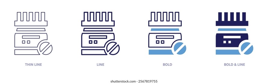 Generic drug icon in 4 different styles. Thin Line, Line, Bold, and Bold Line. Duotone style. Editable stroke.