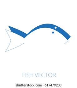 Generic fish minimal vector illustration, monochrome blue drawing, positive negative silhouette