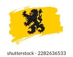 Generic flag of Flanders, Belgium. The flag of the Flemish community  banner brush style. Horizontal vector Illustration isolated on gray background.  