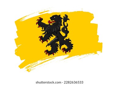Generic flag of Flanders, Belgium. The flag of the Flemish community  banner brush style. Horizontal vector Illustration isolated on gray background.  