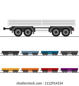 Generic Flat Bed Trailer Colorful Vector Set