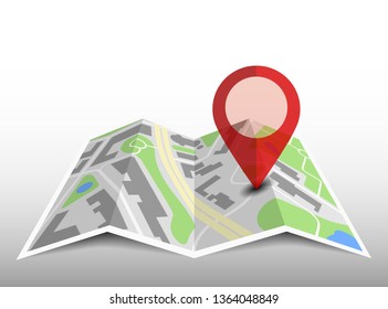 generic folded map with location pin and shadow