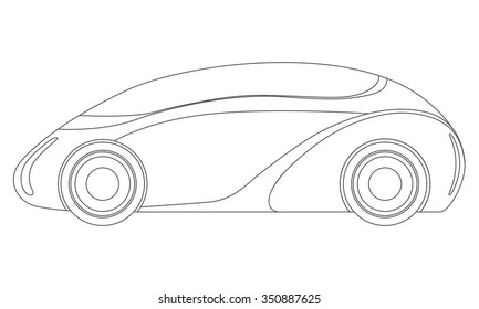 generic future vehicle, side view, line drawing illustration
