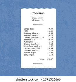 Generic Grocery Store Receipt. Vector Food Prices Shop Receipt.