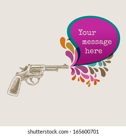 Generic hand drawn revolver with speech bubble, eps10 vector