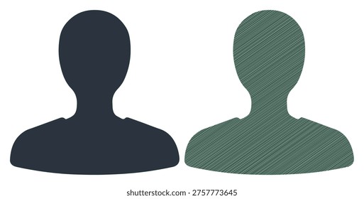 Generic human head and shoulders avatar, person identity symbol, social network interface