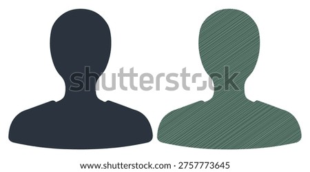 Generic human head and shoulders avatar, person identity symbol, social network interface
