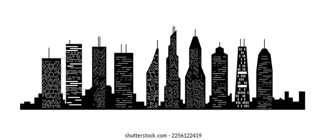 Generic isolated big city skyline. Urban landscape design. Vector city background.