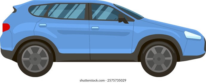 Generic light blue modern SUV car icon isolated on white background, side view, transportation vehicle, automobile, family car, driving, auto industry, car sale concept