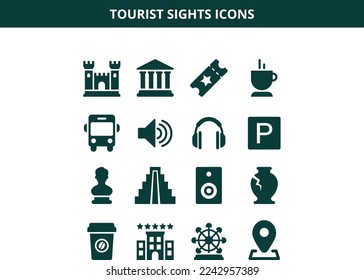 Generic minimalistic flat icons with the tourist entertainment theme