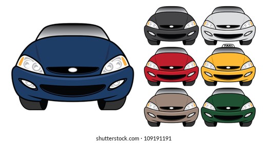Generic Modern Family Sedan Front in Multiple Colors
