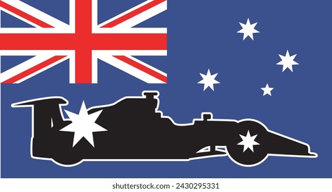 A generic motorsport racing car set into the Australian flag as a background