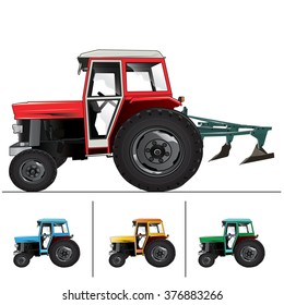Generic old tractor isolated on white background.Vector, illustration.