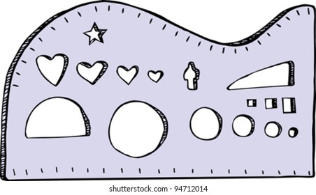 Generic plastic stencil piece with various shapes over white
