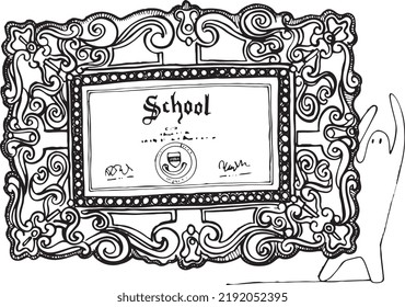 Diploma escolar genérico rodeado por un marco funcional