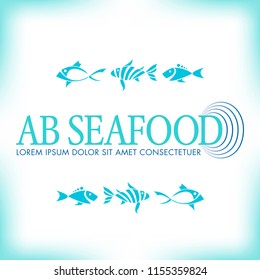 Generic seafood company logo with fish icons, and dummy text with space for your text 