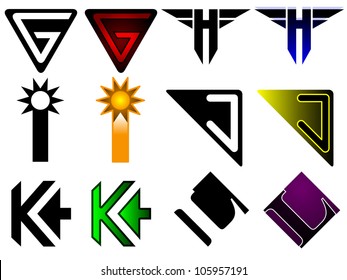 Generic set of letters a through f in superhero or sports team graphic treatment