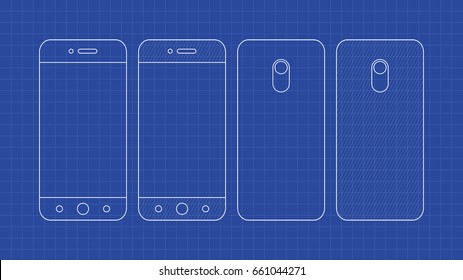 Generic Smart Phone Blueprint Vector. Front and Back view.