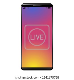 Generic smart phone with live video symbol icon on sunset color screen desktop background
