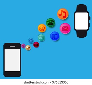 Generic smart watch isolated on white background.Mobile phones and smart watch.Vector illustration.