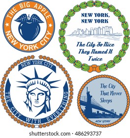Generic stamps and signs with nickname of New York City