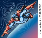 Generic superhero figure flying in space.  Layered & easy to edit. See portfolio for similar images.