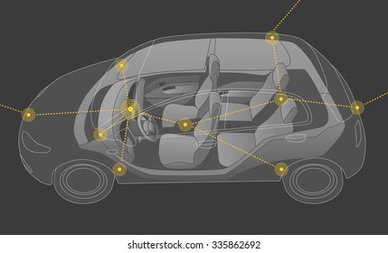 generic vehicle body   wireless network  vector illustration
