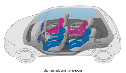 generic vehicle   driver  passengers  vector illustration