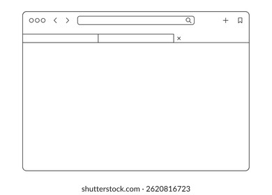 Generic web browser interface with tabs and URL bar with copy space outline vector