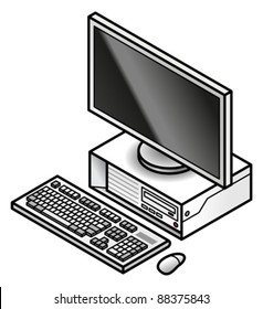 A generic, white, desktop PC with an LCD monitor, keyboard and mouse.