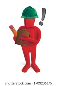 Generic worker character alert and writing on a clipboard