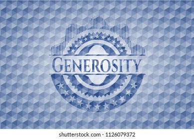 Generosity blue badge with geometric background.