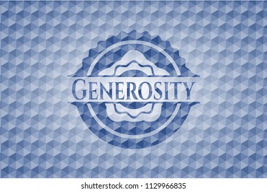 Generosity blue emblem or badge with abstract geometric pattern background.