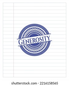 Generosity emblem draw with pen effect. Blue ink. Vector Illustration. Detailed. 