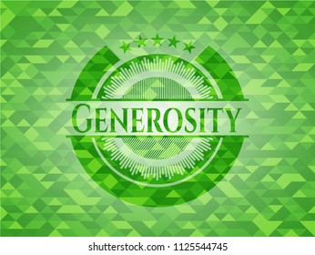 Generosity green emblem. Mosaic background