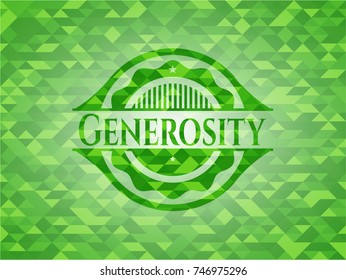 Generosity green emblem. Mosaic background