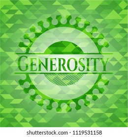 Generosity green emblem with triangle mosaic background