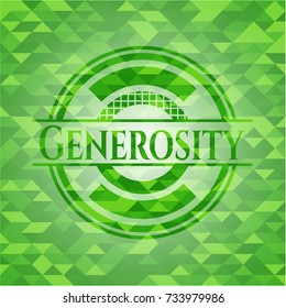 Generosity green emblem with triangle mosaic background