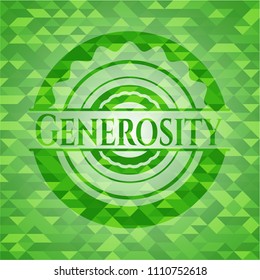 Generosity realistic green emblem. Mosaic background