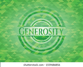 Generosity realistic green mosaic emblem. Vector Illustration. Detailed.