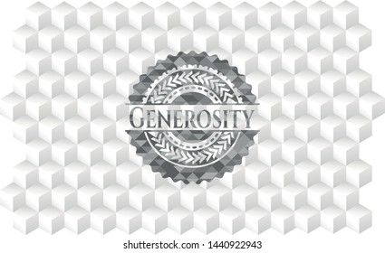 Generosity realistic grey emblem with cube white background