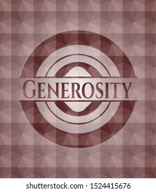 Generosity red emblem or badge with abstract geometric pattern background. Seamless.