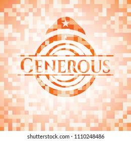 Generous abstract emblem, orange mosaic background
