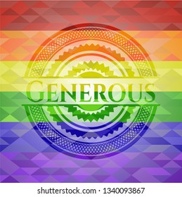Generous emblem on mosaic background with the colors of the LGBT flag
