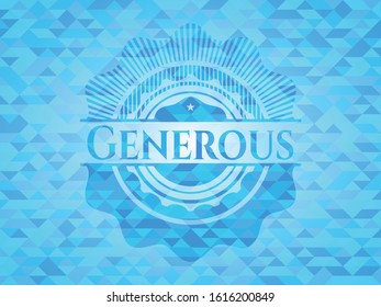 Generous light blue emblem with mosaic background