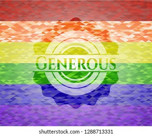 Generous on mosaic background with the colors of the LGBT flag
