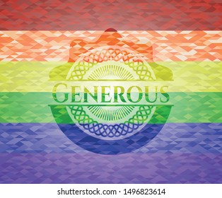 Generous on mosaic background with the colors of the LGBT flag