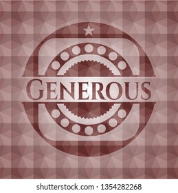 Generous red seamless badge with geometric background.